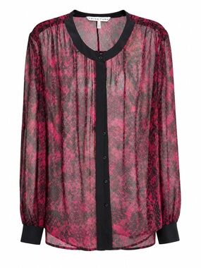 Trina Turk Pink Black Snake Print Sheer Button Blouse L NWT